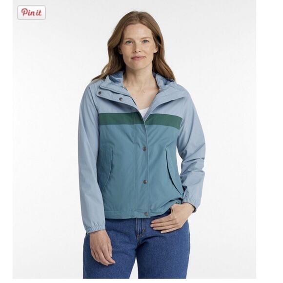 LL Bean Womens XL Mountain Classic Flannel Lined Hooded Rain Jacket Blue/ Teal - Picture 1 of 12